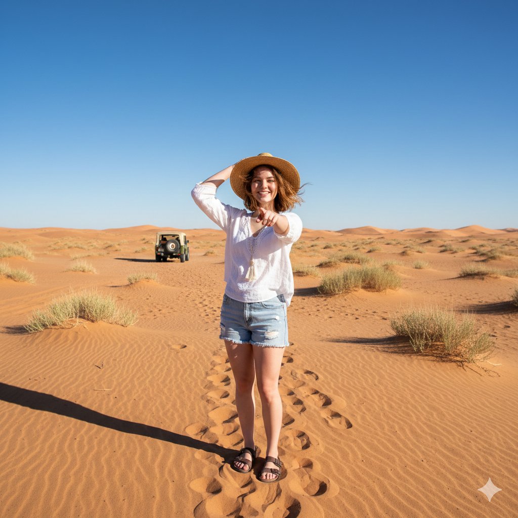 沙漠风光中的欢快旅行摄影