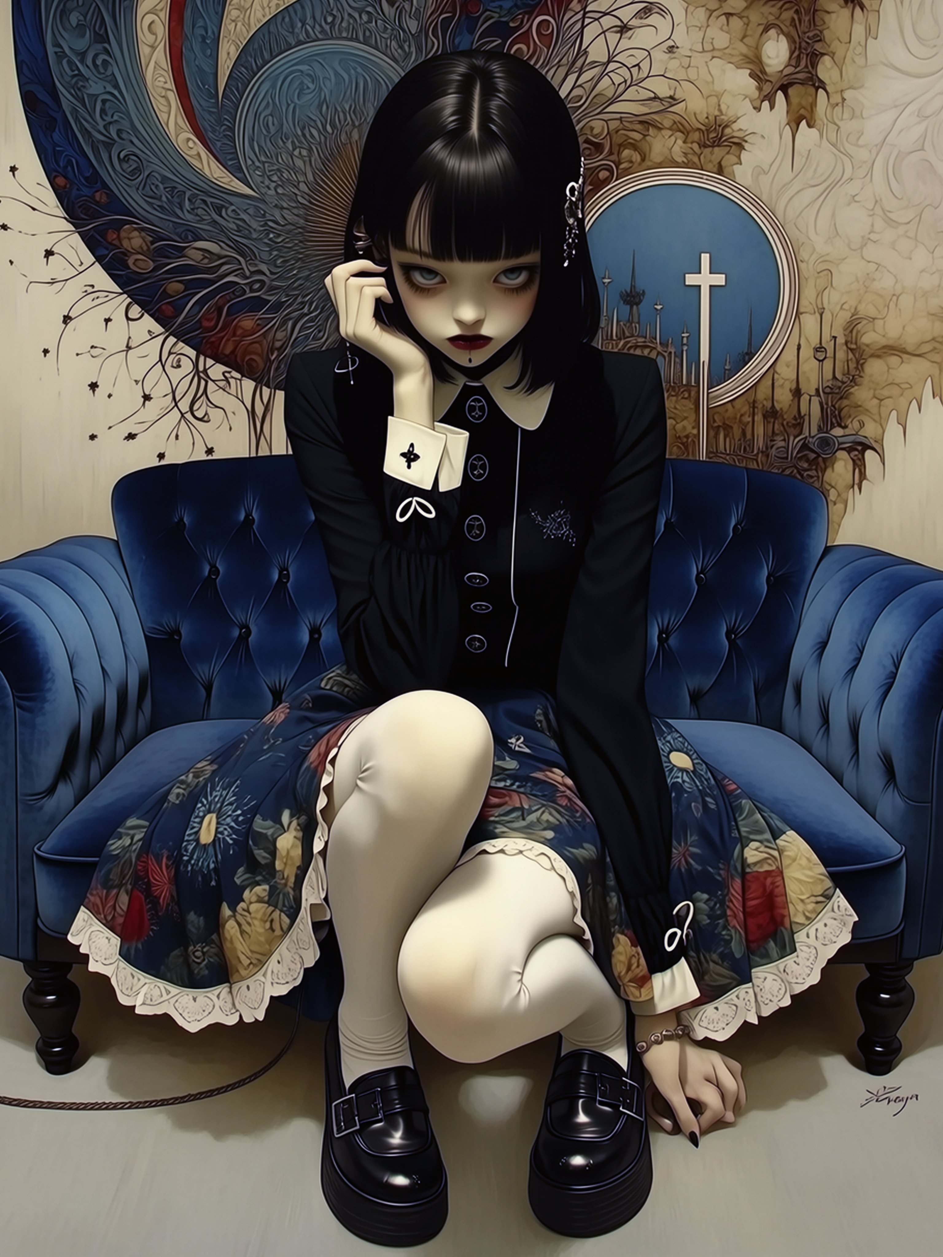 Gothic Lolita美女超现实风格插画