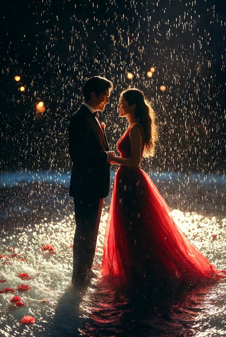 浪漫雨中情人节情侣