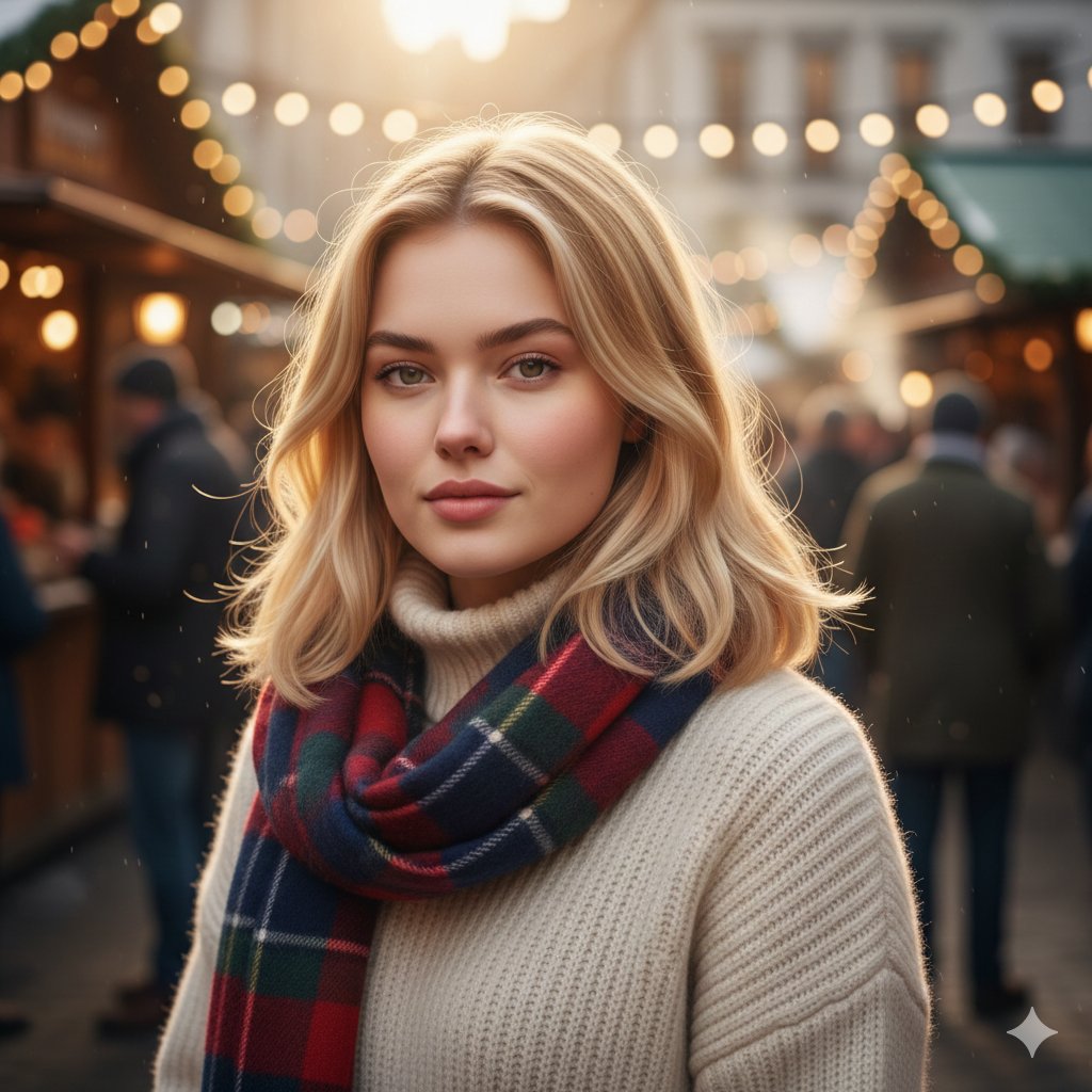 金色调冬日市场户外写实人像