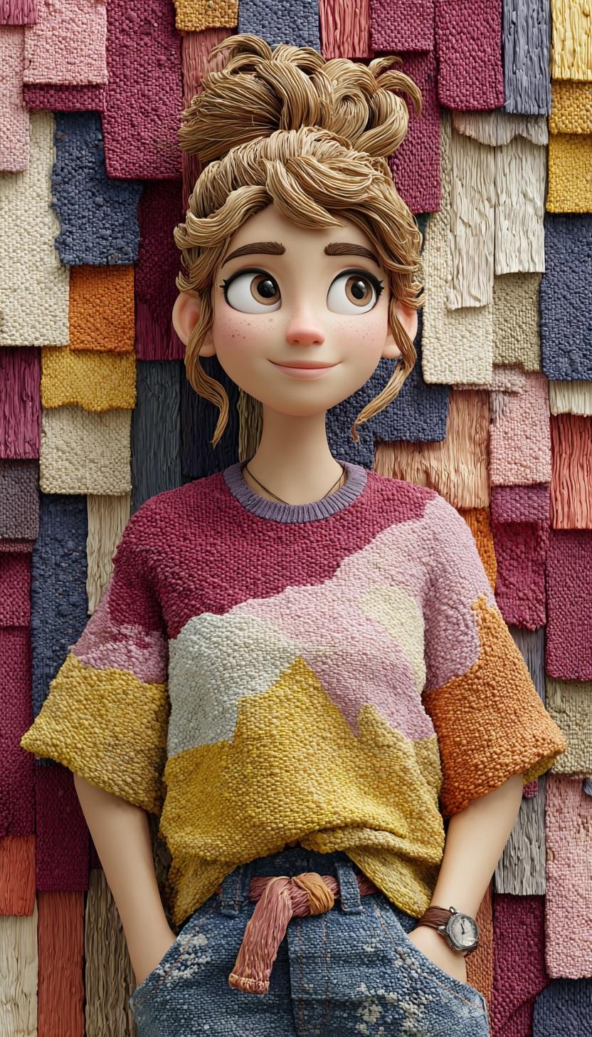 3D动画风格女性与女孩场景