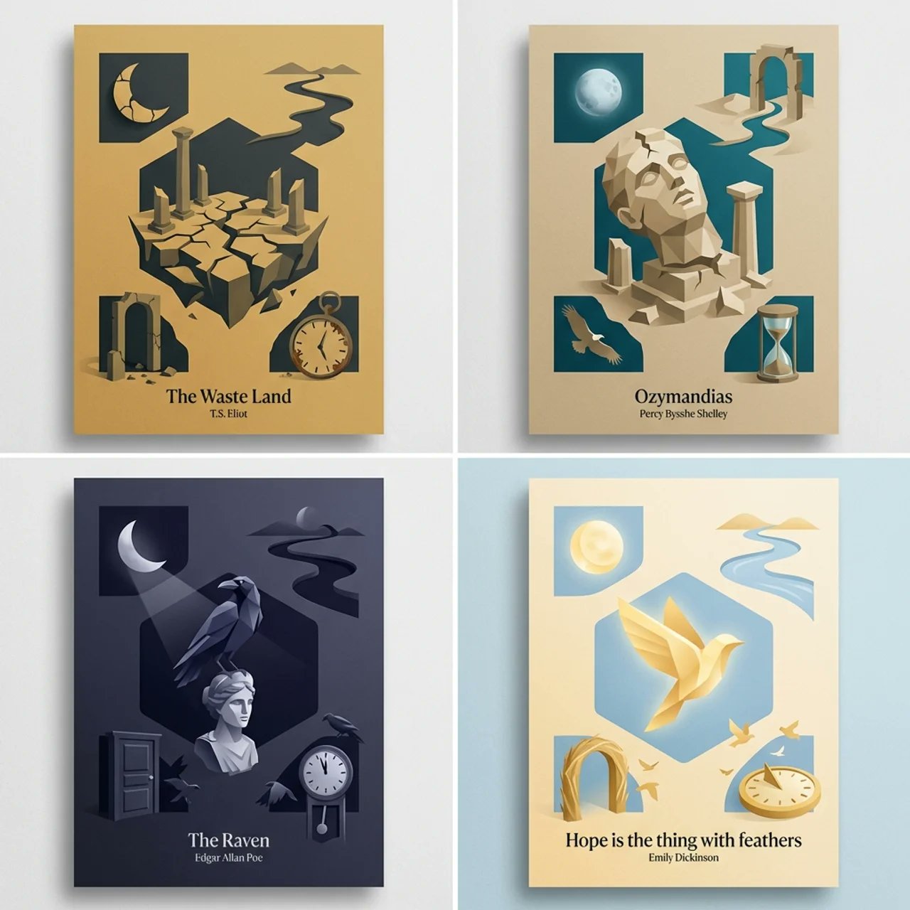 基于诗歌的2x2网格海报提示