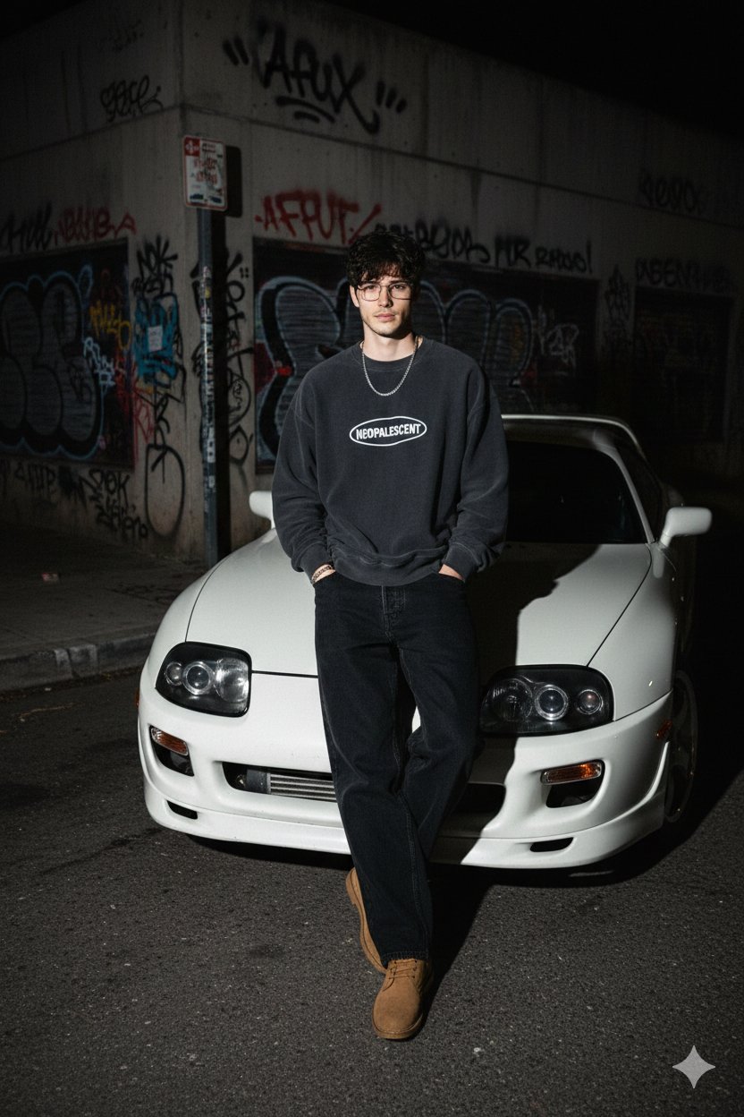 Google Gemini Nano Banana Pro - 年轻男子夜景中的全身体照片