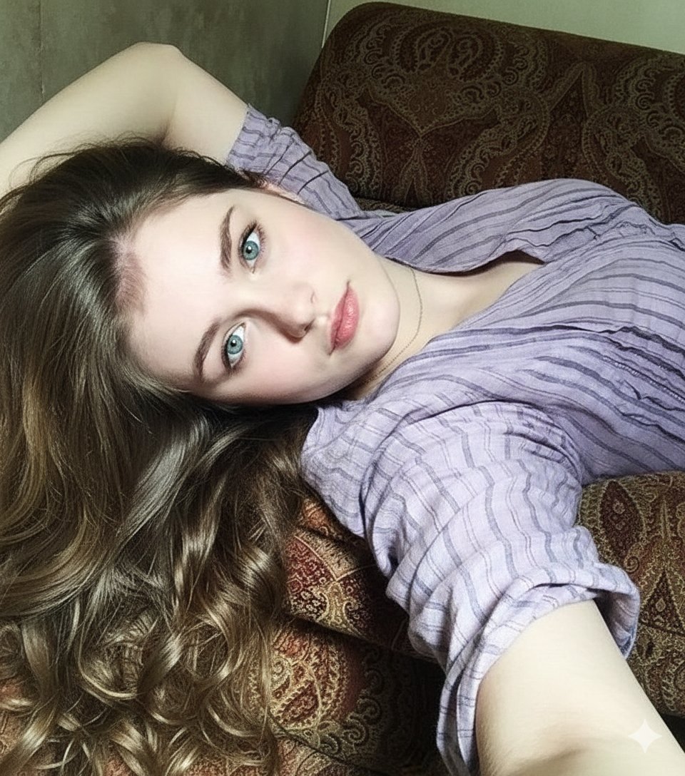 室内家居中躺卧的美丽女性自拍