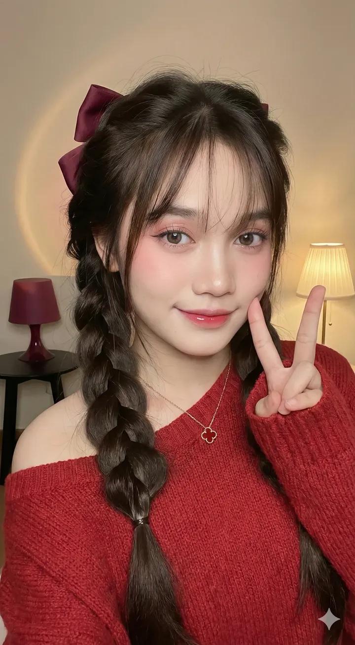 甜美面容的年轻女性自拍