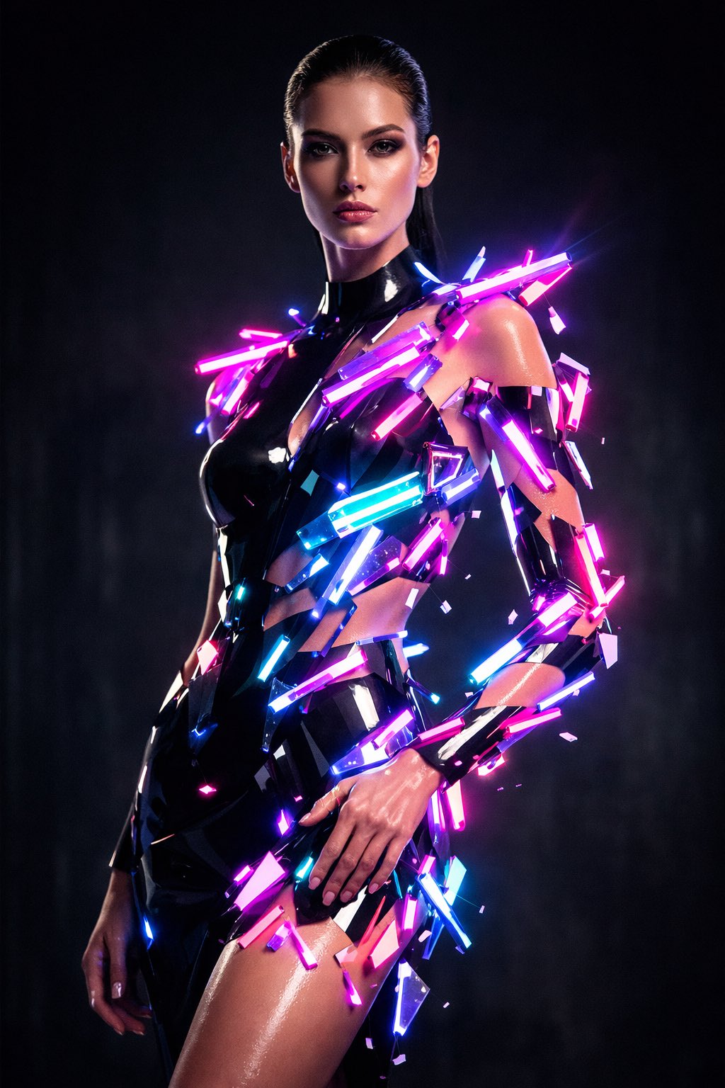 碎霓虹光影时尚女性肖像