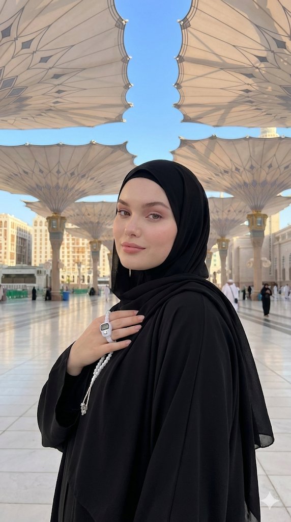 纳巴威清真寺前的年轻女子