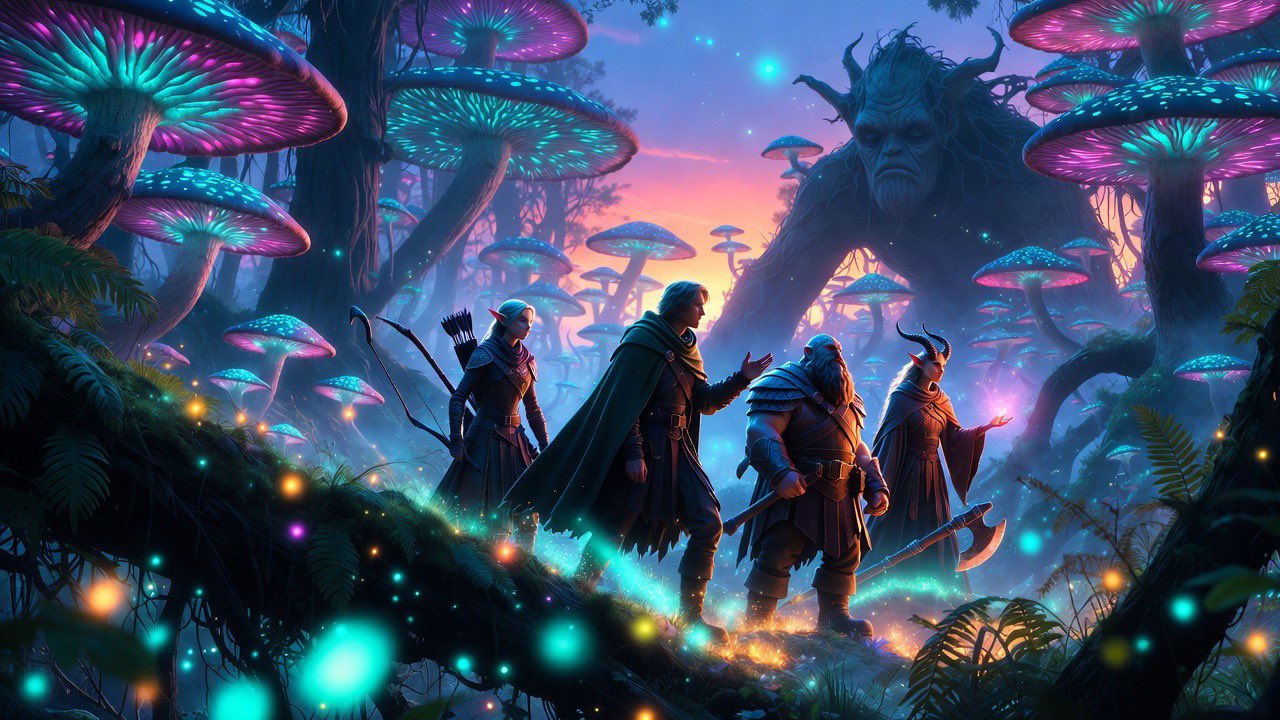 冒险者小队穿越生物发光森林