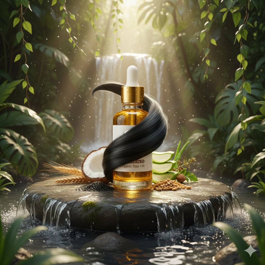 神秘森林中的阿育吠陀洗发油瓶