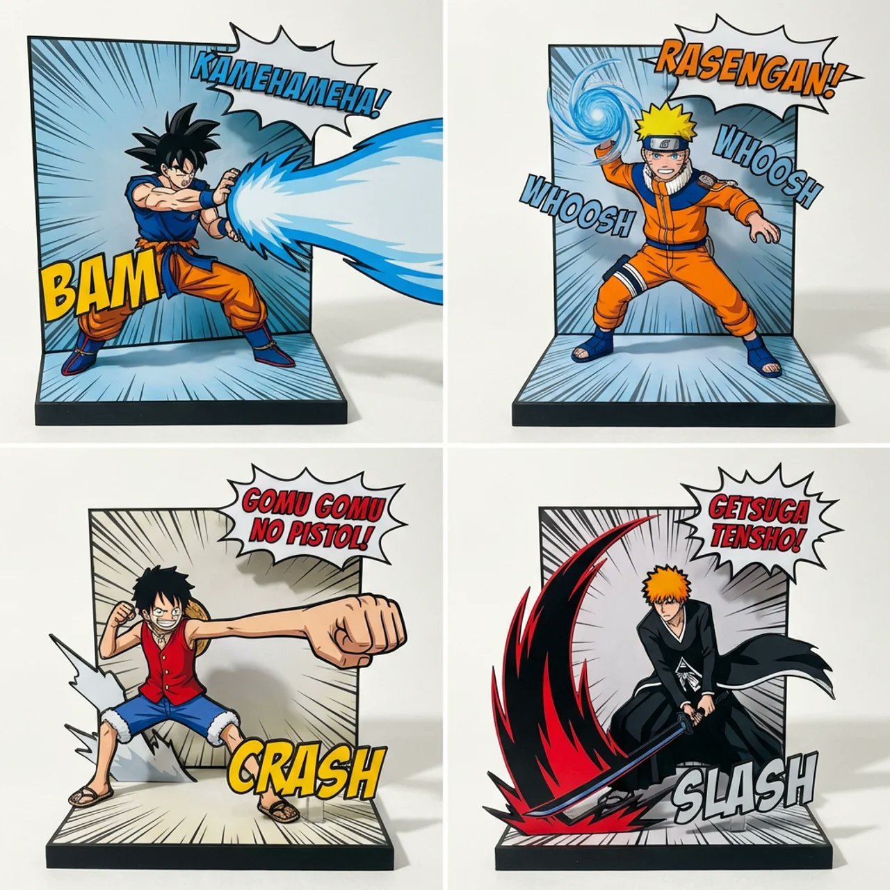 著名漫画场景的3D静物与动态线条