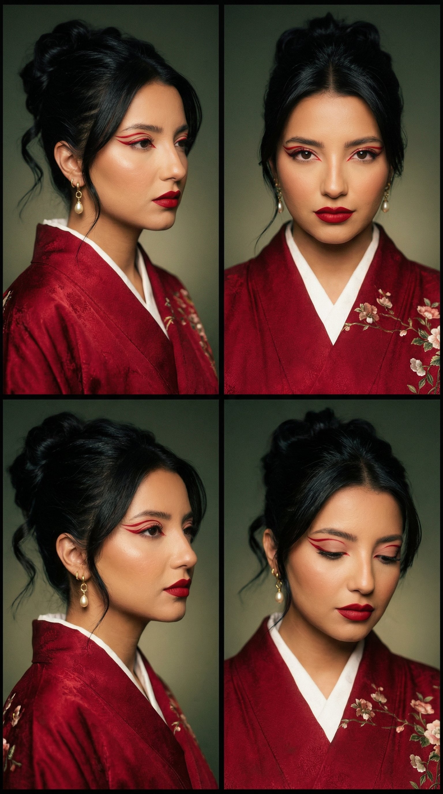 传统东亚优雅与现代图形妆容的奢华电影肖像系列