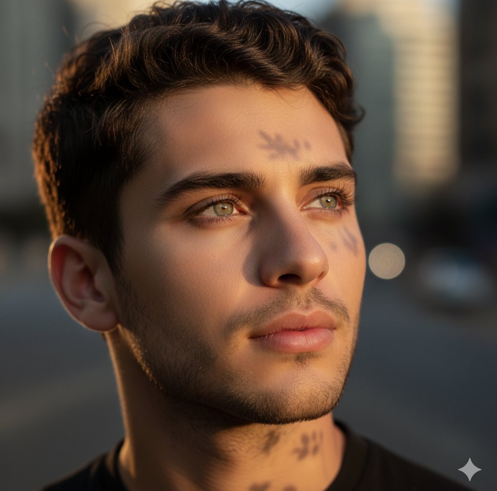 都市黄昏时分的青年肖像