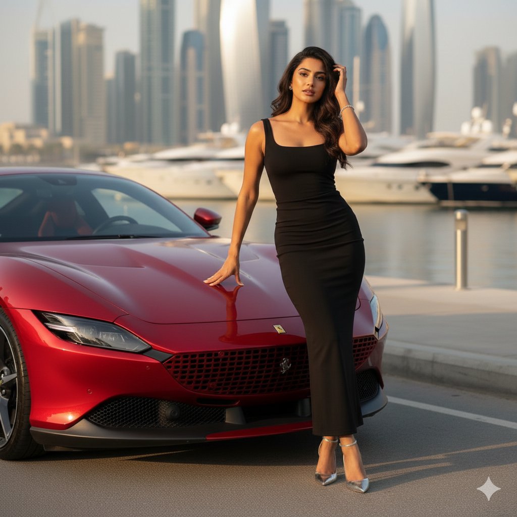 迪拜码头边超高清写实8K南亚女性肖像