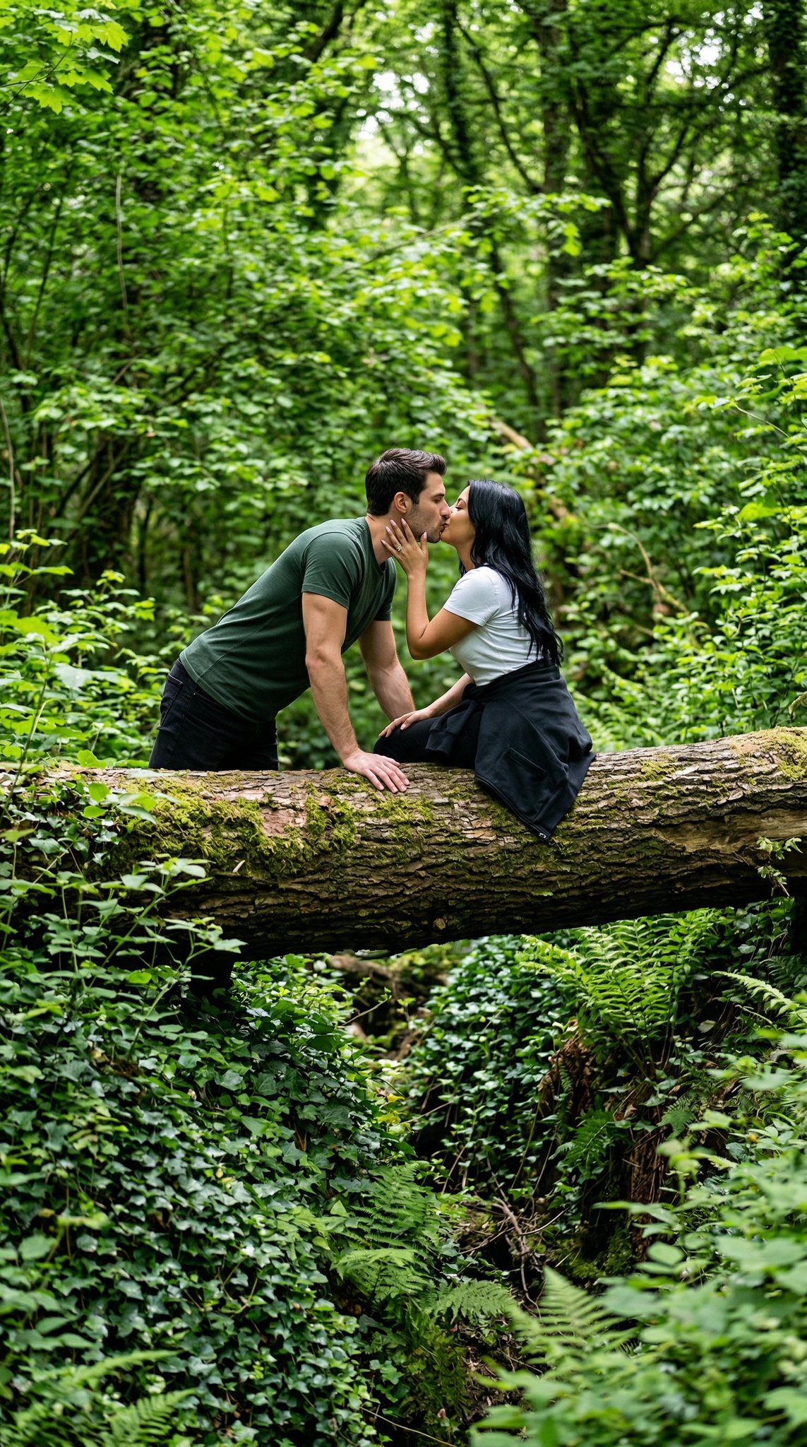 浪漫森林中的接吻场景