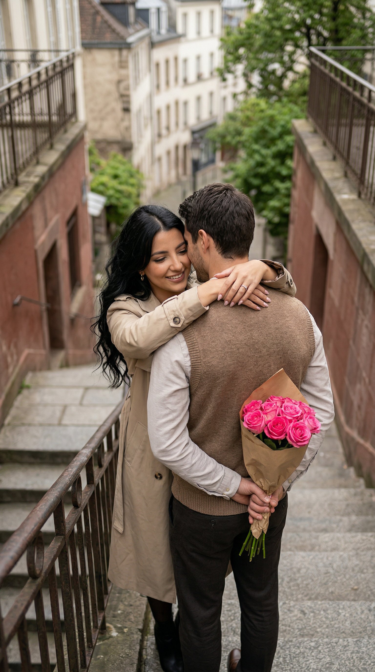 城市楼梯上的浪漫瞬间